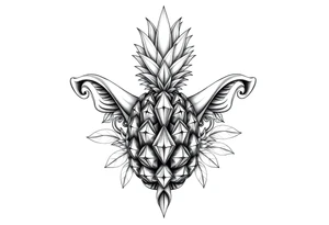 Design around a vagina and anus using a  majestic pineapple with diamonds,, vagina, anus, tattoo idea
