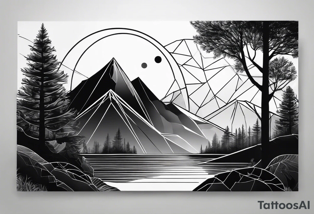 Wald silhouette mit Geometric Muster im Hintergrund tattoo idea