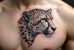 realistic cheetah on the side chest tattoo idea