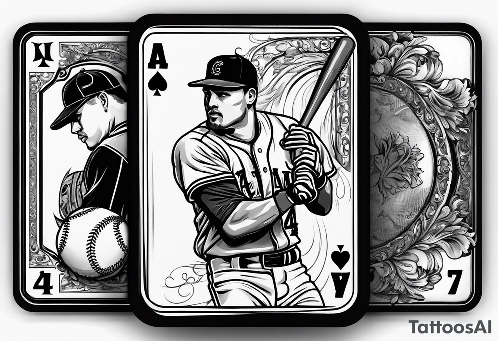 playing card number 4 with baseball player as card art tattoo idea