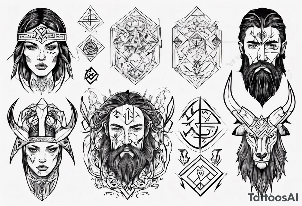 nordic face with rune tattoo idea