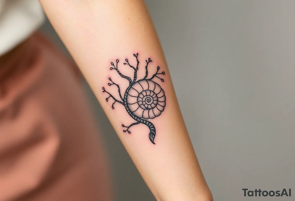 Fibonacci spiral shell inside of tree tattoo idea