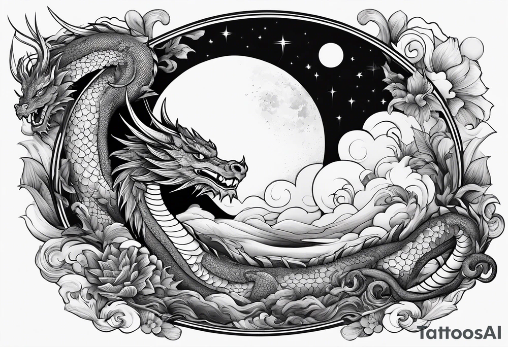A fillet with a dragon with cloud and the moon tattoo idea A fillet with a dragon with cloud and the moon tattoo idea