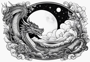 A fillet with a dragon with cloud and the moon tattoo idea