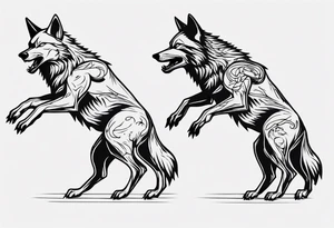simplified two wolves dancing on their hind legs tattoo idea