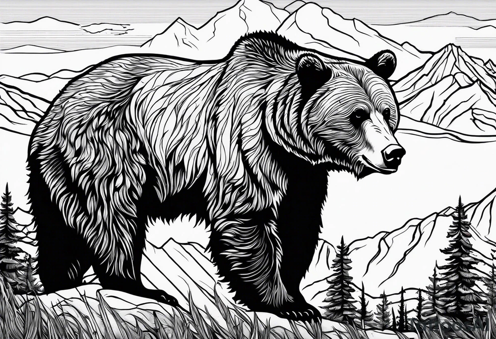Grizzly bear outline with Teton mountain range inside tattoo idea