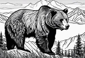 Grizzly bear outline with Teton mountain range inside tattoo idea