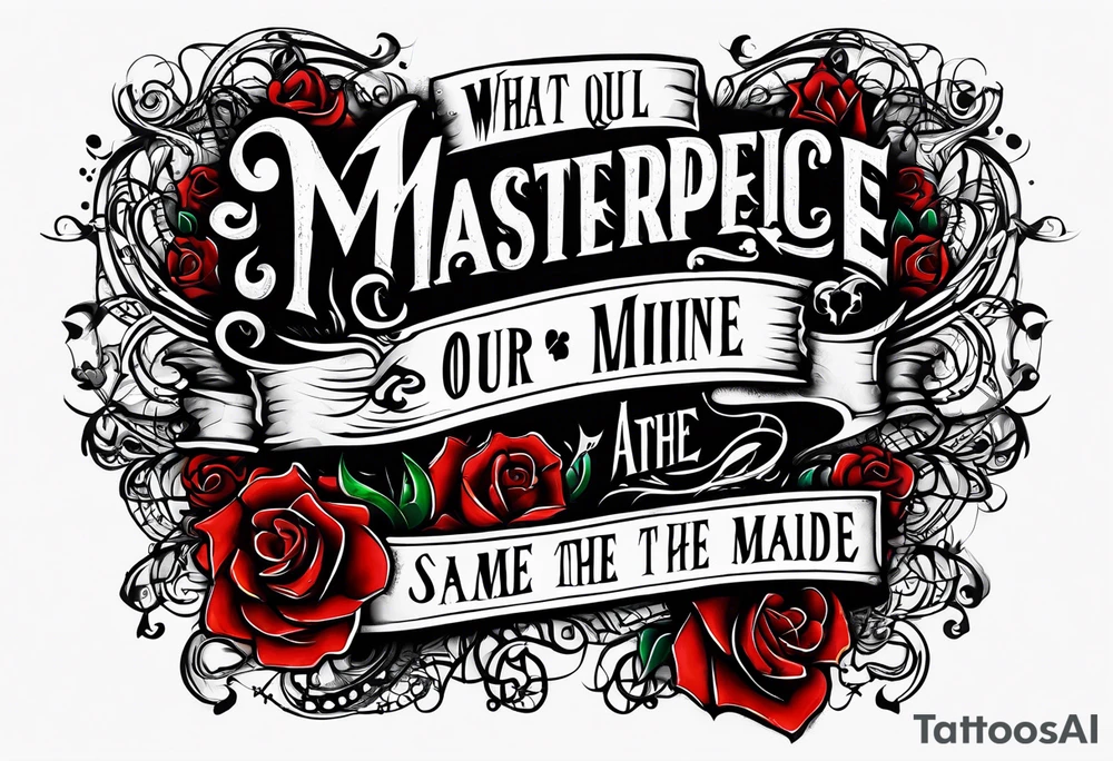 Script lettering saying"What ever our souls are made of, his and mine are the same" gothic tattoo idea