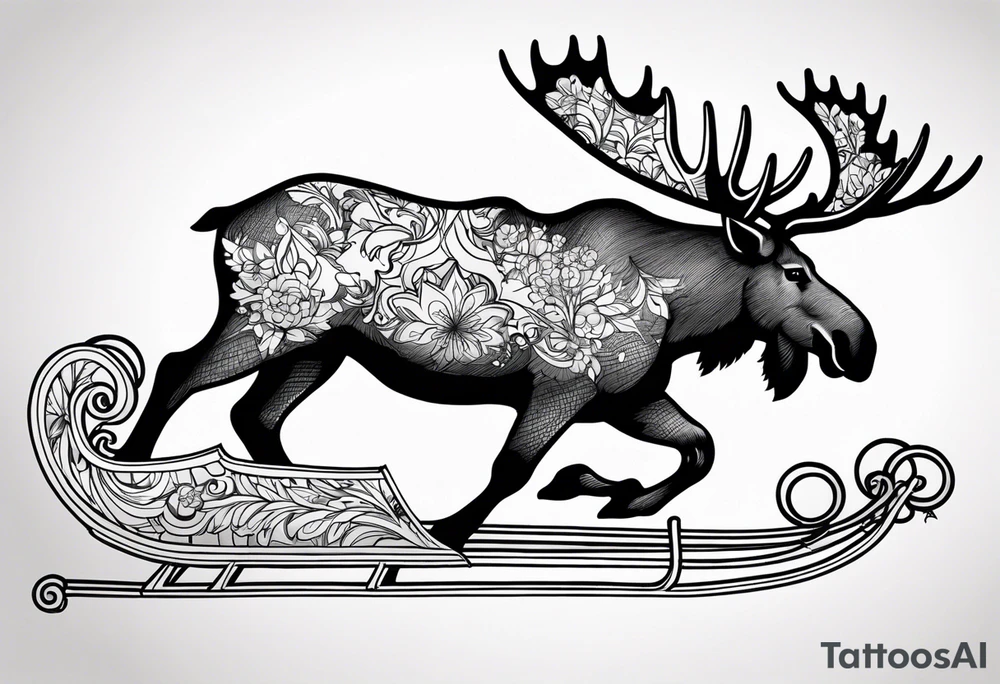 cute moose on a sleigh dashing through the snow tattoo idea