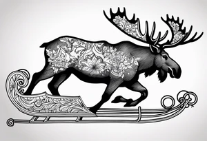 cute moose on a sleigh dashing through the snow tattoo idea