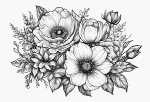 February and October and June birthflowers together small design for ribs tattoo idea