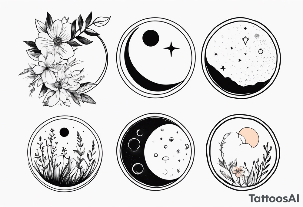 Lunar phases with flowers tattoo idea