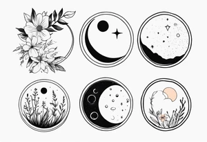 Lunar phases with flowers tattoo idea