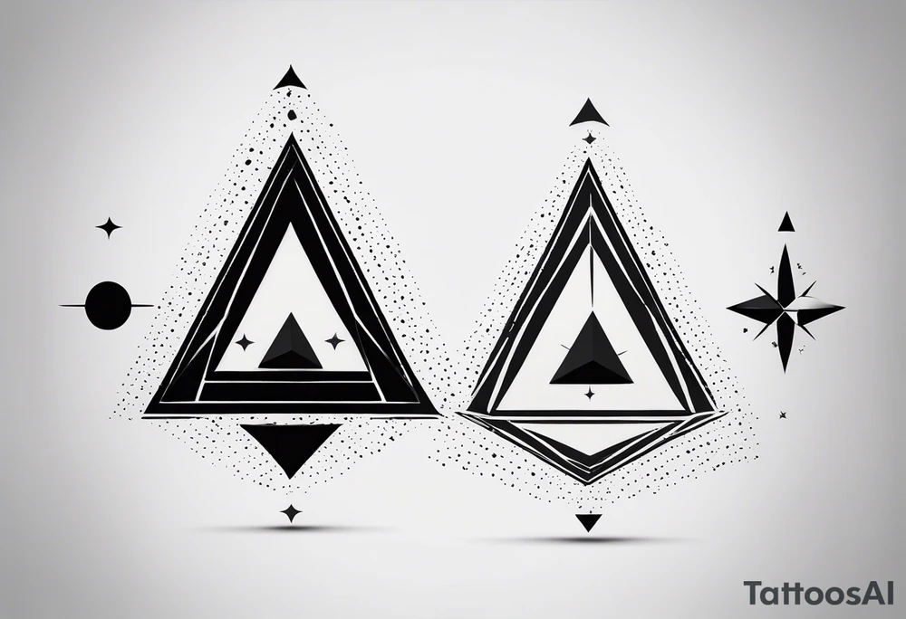 “Generate a minimalist tattoo design with three filled-in shapes arranged in a triangle formation. The top shape should be a geometric heart representing health, the bottom left a compass rose symbolizing purpose, and the bottom right three circles forming a triangle to signify family. The design should focus solely on the filled-in shapes without any additional ornaments, emphasizing simplicity and clean lines.” tattoo idea