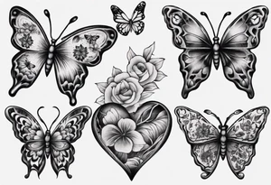 Butterfly wrap tattoos in heart with floral tattoo idea