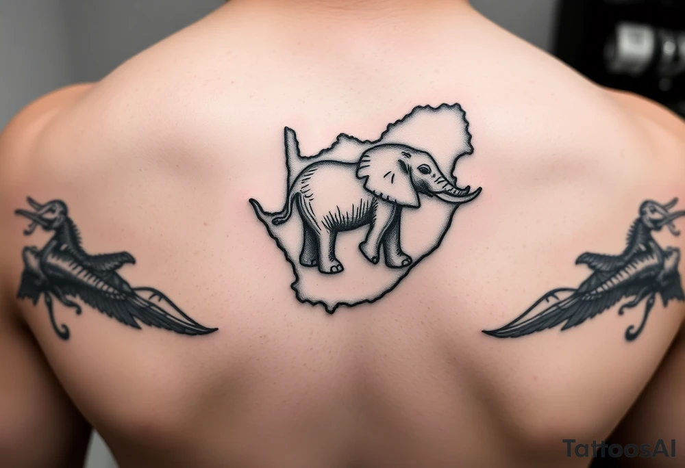 tattoo combining map of South Africa and elephant tattoo idea