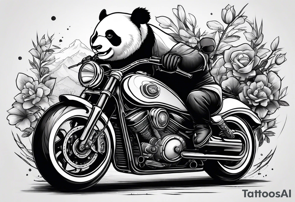 panda riding a motorcycle tattoo idea