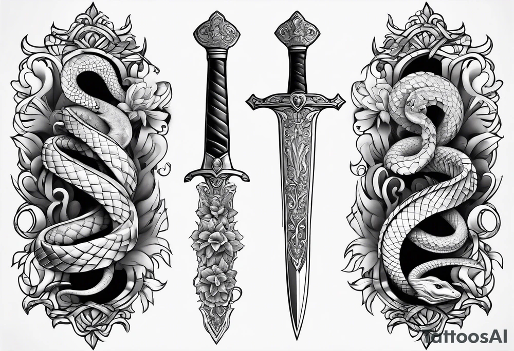Feminine dagger with a snake around it tattoo idea Feminine dagger with a snake around it tattoo idea