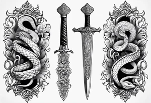 Feminine dagger with a snake around it tattoo idea