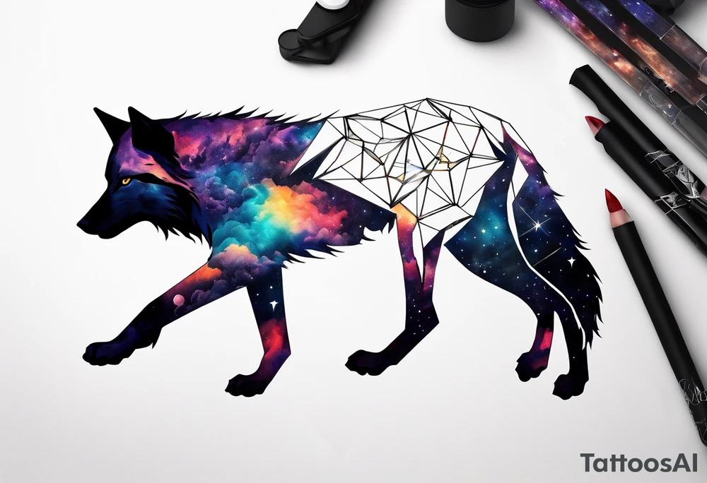 Constellation, two animal wolf, géométric tattoo idea