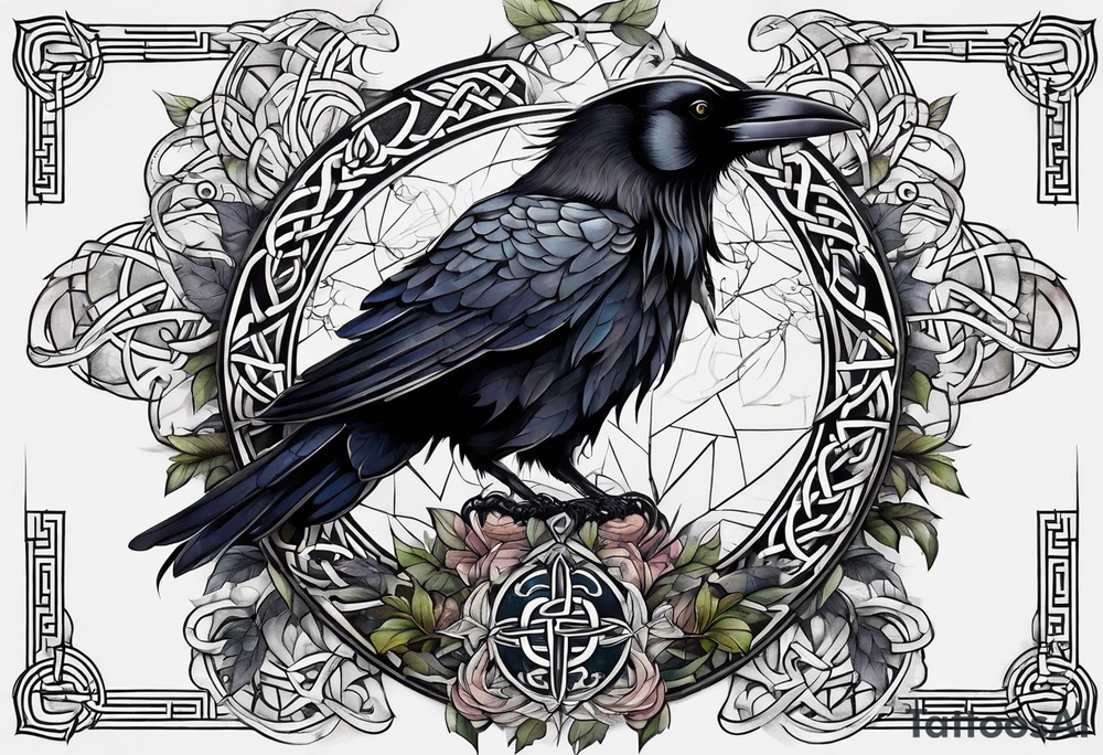 world tree with a raven and knotwork sleeve tattoo tattoo idea