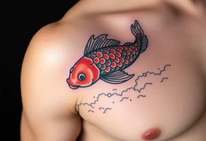 traditional koi fish swimming upstream through turbulent waves tattoo idea