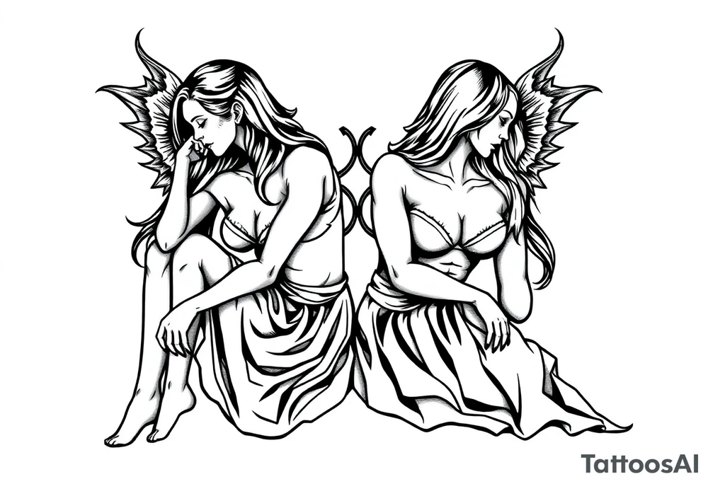 Two sisters sitting next tattoo idea