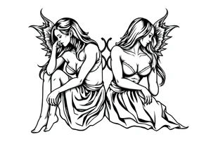 Two sisters sitting next tattoo idea