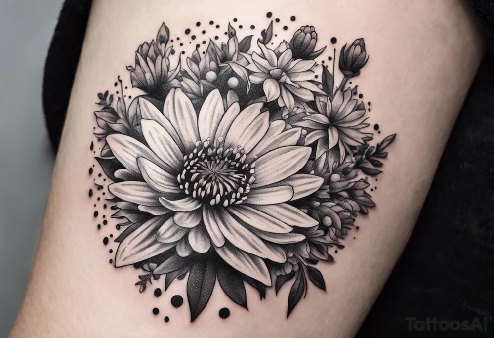 Aster flowers - sea rocket flowers with a cardinal around the words Dad tattoo idea