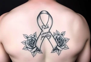 Cancer ribbon that says fuck cancer pretty with roses fits on fore arm tattoo idea