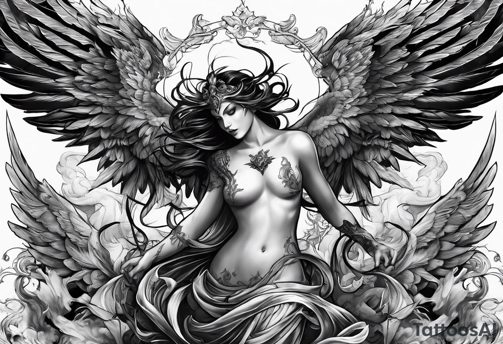 Angels and demons fighting tattoo idea