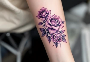 Line-art style roses in a deep violet, with no fill, just outlines for a sketchbook effect. tattoo idea