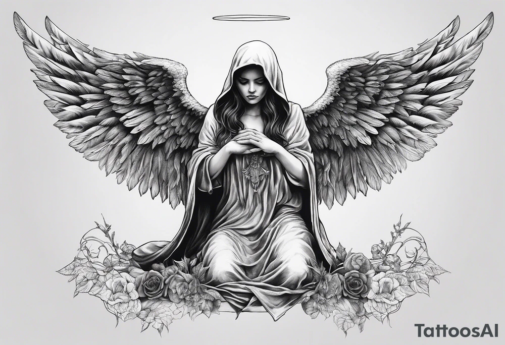 realistic full body of angel of death, fwithout face tattoo idea