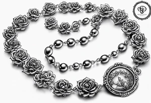regular rosary with floral vines wrapped around it tattoo idea