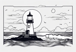 Farol no oceano em mar agitado bem delicado com a luz amarela tattoo idea