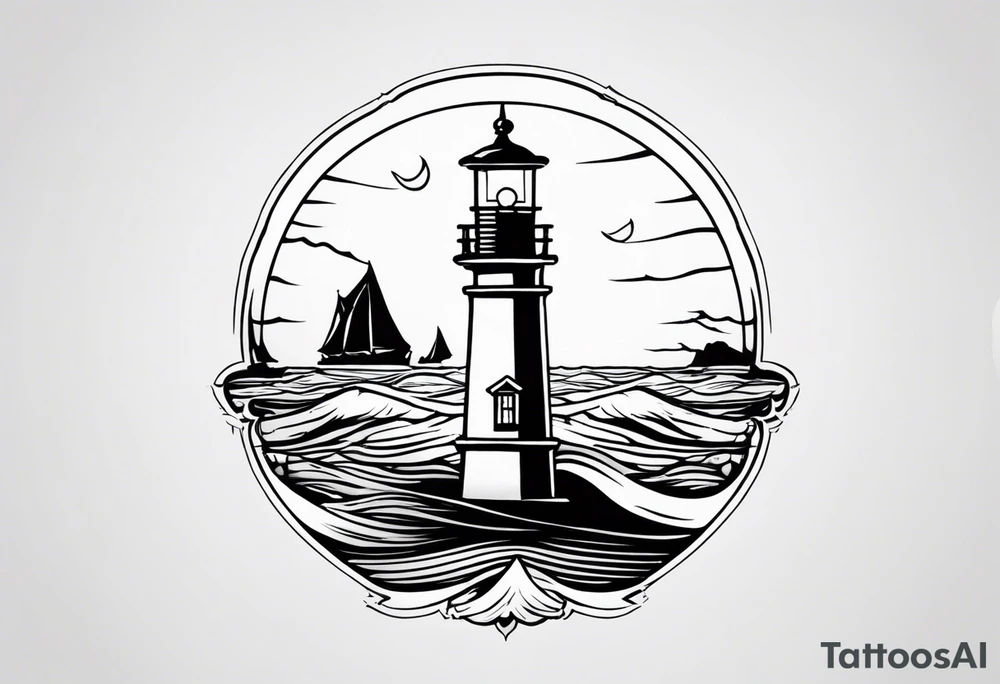 farol no oceano em mar agitado bem delicado tattoo idea