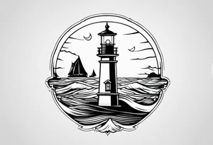 farol no oceano em mar agitado bem delicado tattoo idea