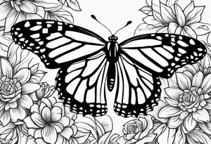 monarch butterfly representing grandparents tying in elements of flowers and leaves tie in Hispanic culture into the design tattoo idea