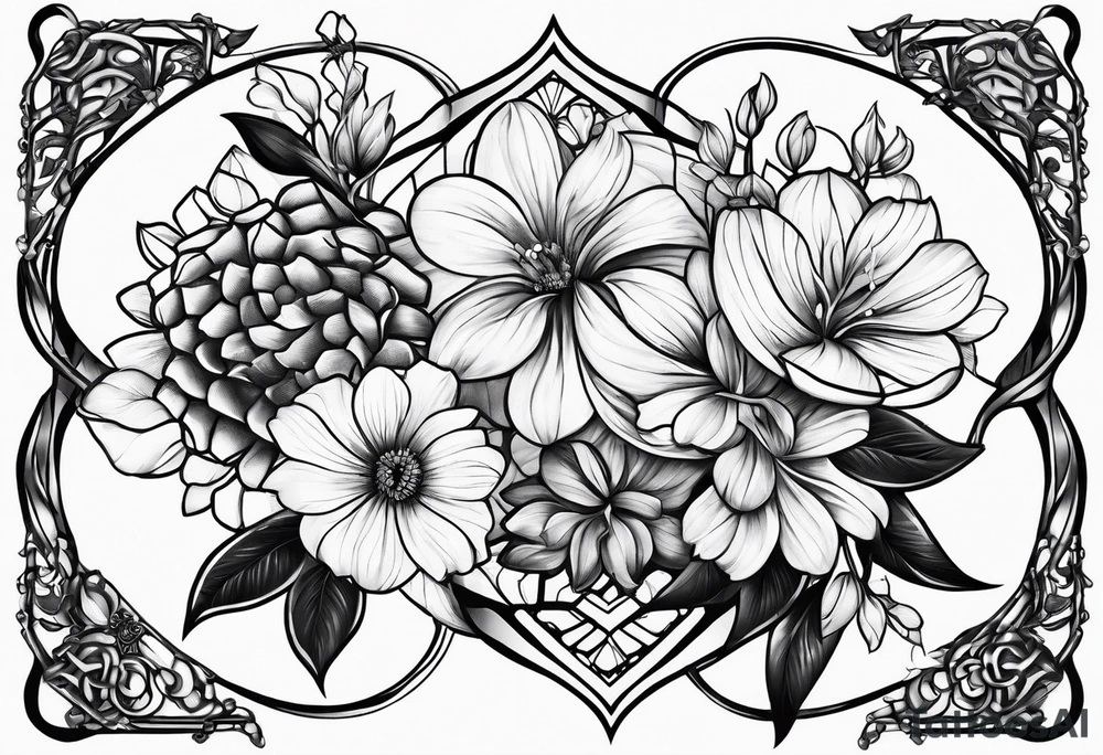 Honeycomb flowers intertwined tattoo idea