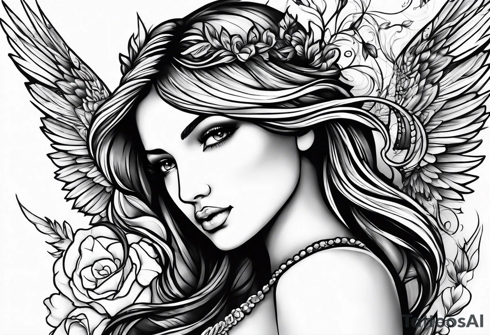 Angel with hummingbird tattoo idea