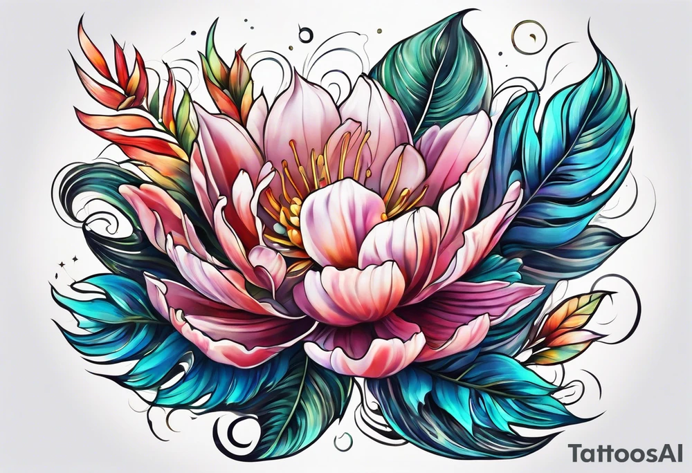 sea,, night, flower, palm, tattoo idea