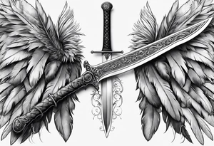 longsword with feathers alongside attached at base that span the length of the sword tattoo idea