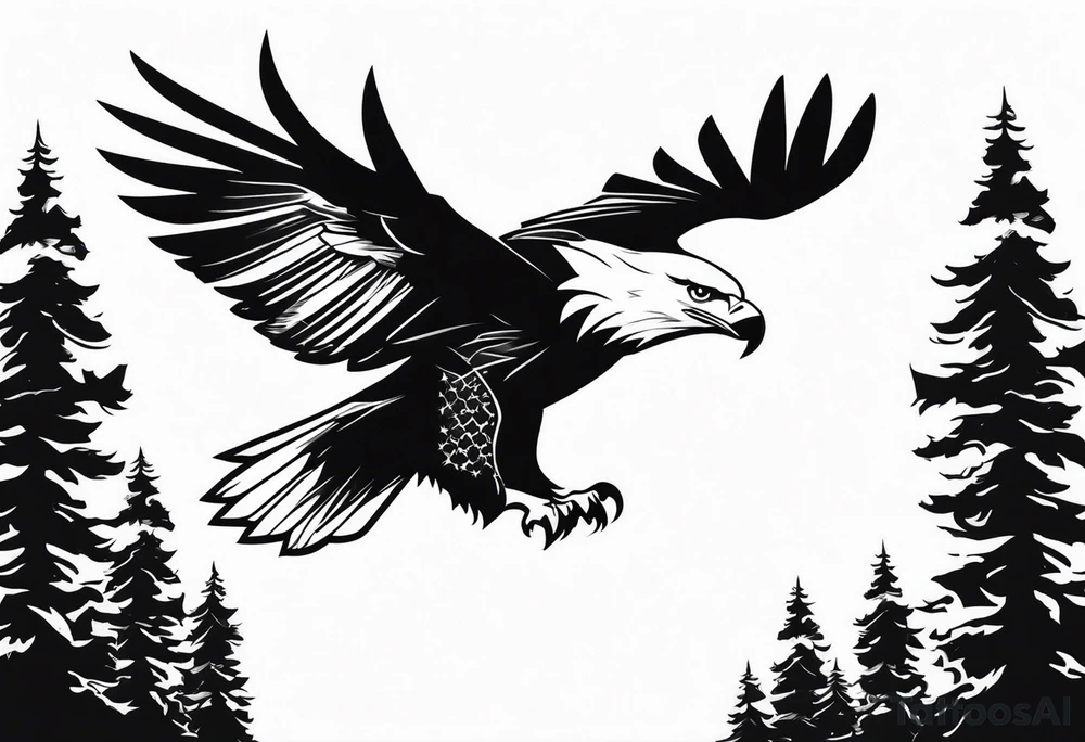 Eagle flying over trees tattoo idea