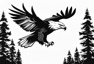 Eagle flying over trees tattoo idea
