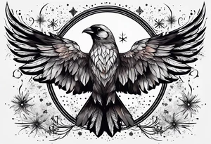 Constellation, bird wing , animal, snow , cross tattoo idea