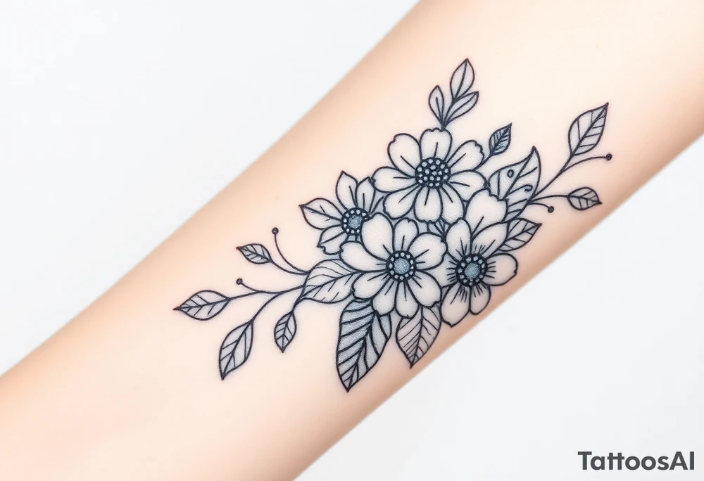 floral composition with japanese vibe, mutiple ornemental patern and leaf tattoo idea