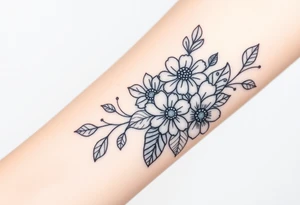 floral composition with japanese vibe, mutiple ornemental patern and leaf tattoo idea