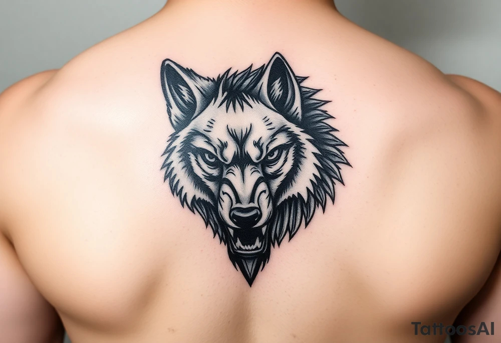 aggressive wolf head tattoo idea