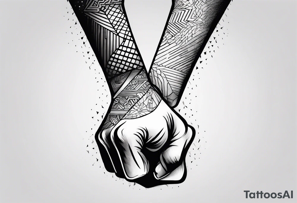 A clenched fist on the back using negative space techniques tattoo idea