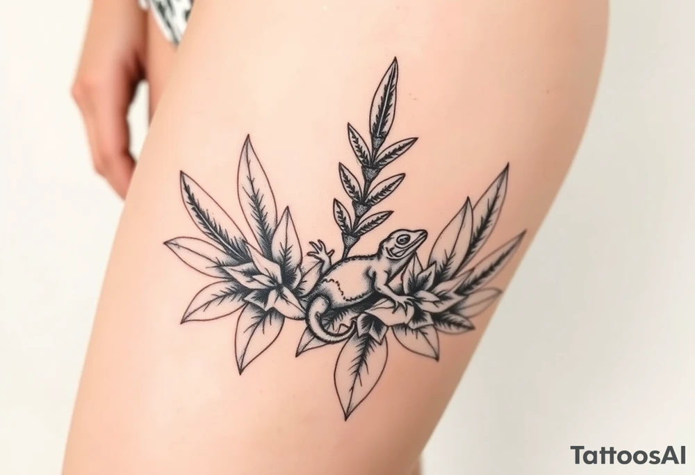 Tropical austrailian plants with hidden gecko tattoo idea